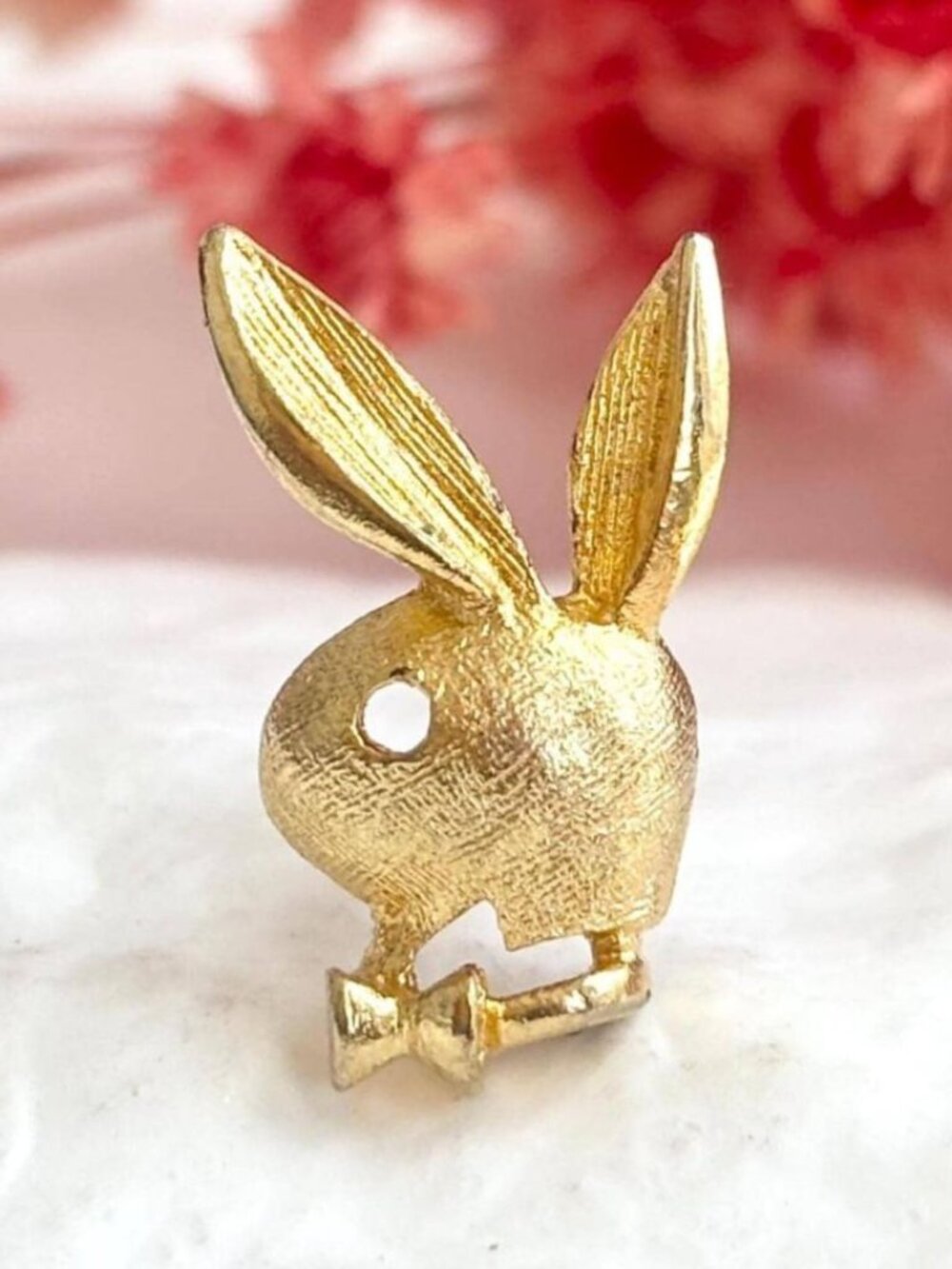 Playboy Bunny Cutout Vintage Brushed Gold Toned Post Back Brooch Pin